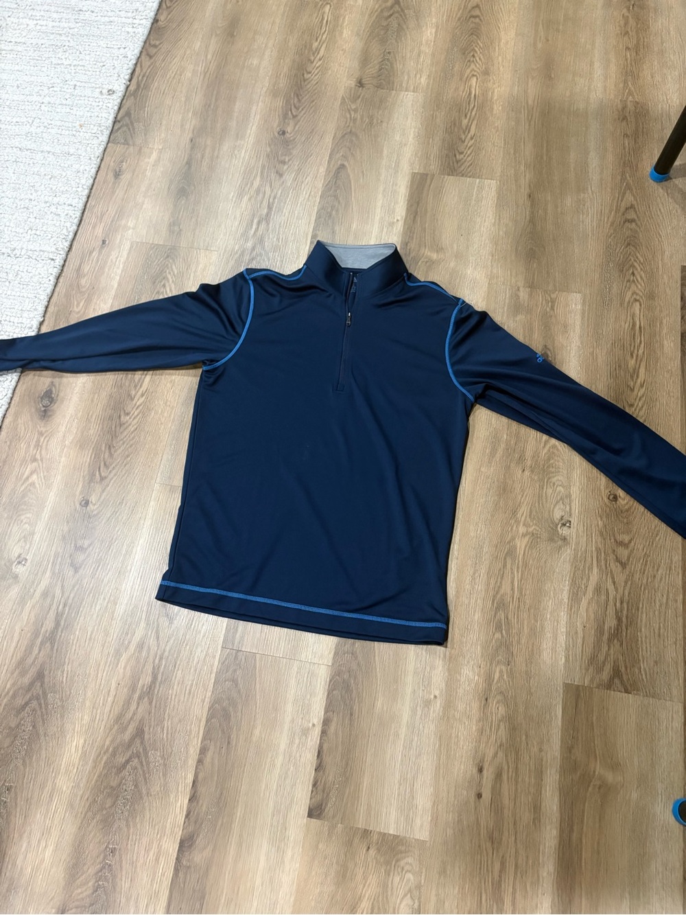 adidas Men's Navy Blue Quarter-Zip Lightweight Jacket with Light Blue Piping